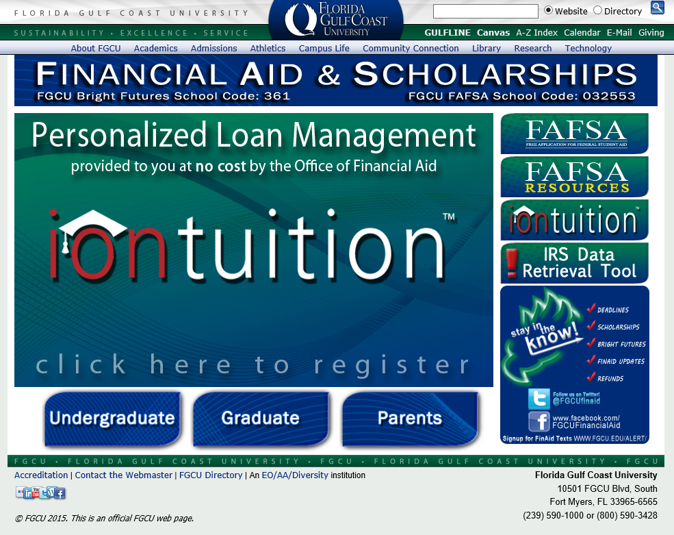 FGCU Financial Aid Page_iontuition, Florida Gulf Coast University, iontuition