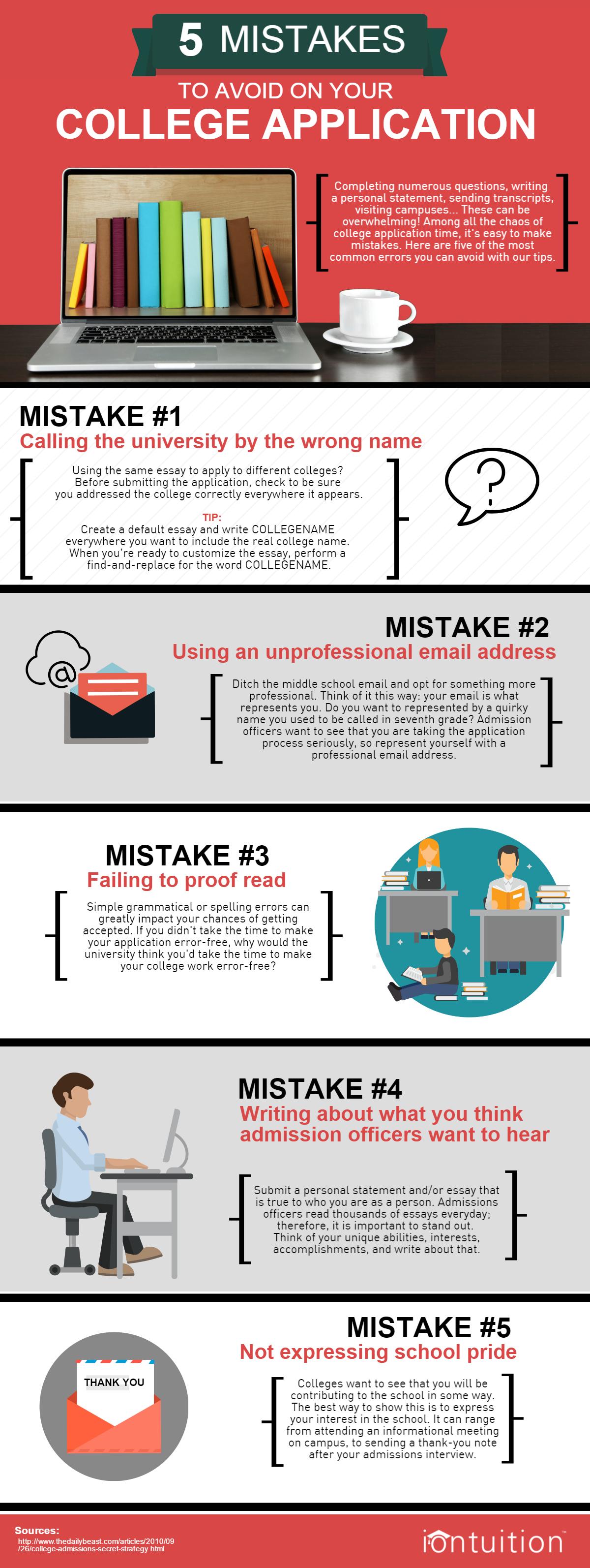 Five mistakes to avoid on your college application - iontuition blog - infographic